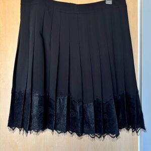 Karl Lagerfeld Black Pleated Skirt with Lace Hem